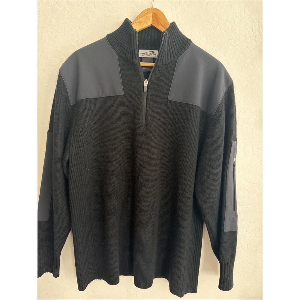Obermeyer 1/4 Zip Pullover Black Wool Acrylic Ski Lodge Sweater M Apres Ski‎